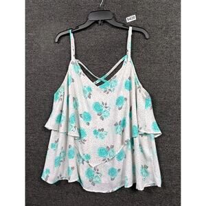 Torrid Women's Sz 1X White Light Blue Floral Roses Tiered Tank Top Sleeveless